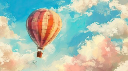 Fototapeta premium Balloon. Abstract, doodle, flight, balloon, cloud, airship, around the world, travel, steampunk, flight, sky, air, holiday, height, gas, helium, children. Generated by AI