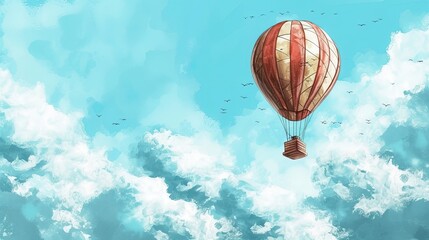 Obraz premium Balloon. Abstract, doodle, steampunk, flight, sky, air, holiday, height, gas, helium, children, fly, balloon, piglet, fire, joy, happiness, airship. Generated by AI