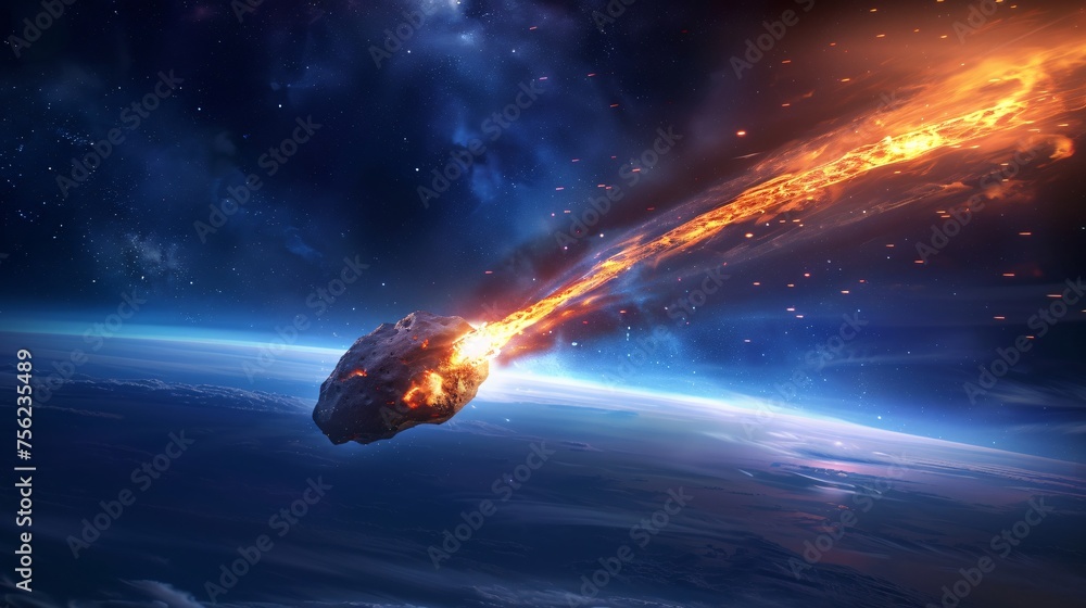 Poster asteroid explosion over earth a stellar event in april generative ai