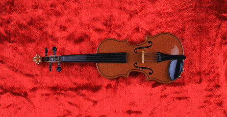 violin isolated on red velvet - 756235669