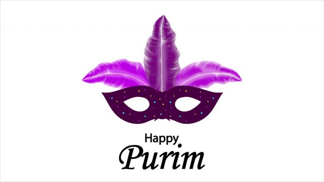 Purim Happy mask with feathers, art video illustration.