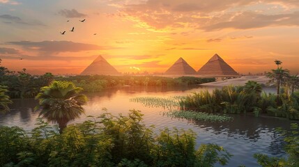 Sunset Serenade A Glimpse of Ancient Egyptian History Generative AI - obrazy, fototapety, plakaty