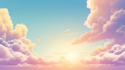 Abstract cloud concept, pastel rainbow colored clouds, background with copy space