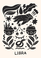 Zodiac signs Libra in Scandinavian style. Hand drawn vector illustration.