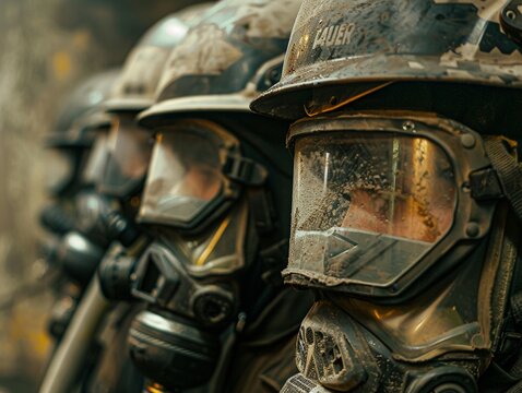 Dust on the helmets of a fire station