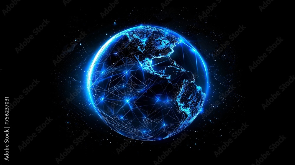 Aufkleber glowing blue planet with interconnected networks generative ai