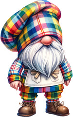 Gnome with Colorful Plaid Hat and Traditional Outfit
