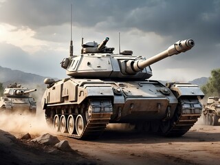 Rolling thunder tank dominating the war scene in the battlefield