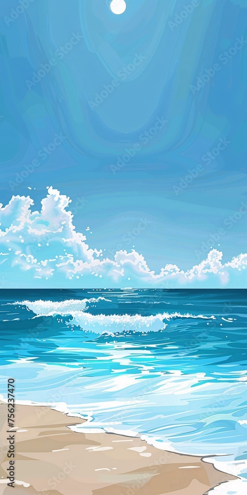 Poster summer vibes a blue ocean with clouds and waves generative ai