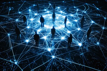 Fototapeta premium Glowing Network of People in Blue A Futuristic, Tech-Savvy, and Trendy Scene Generative AI
