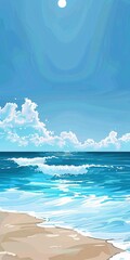 Summer Vibes A Blue Ocean with Clouds and Waves Generative AI