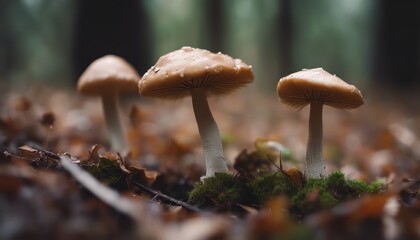 autumn forest close up mushroom growth poisonous cap