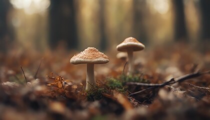 Fototapeta premium autumn forest close up mushroom growth poisonous cap