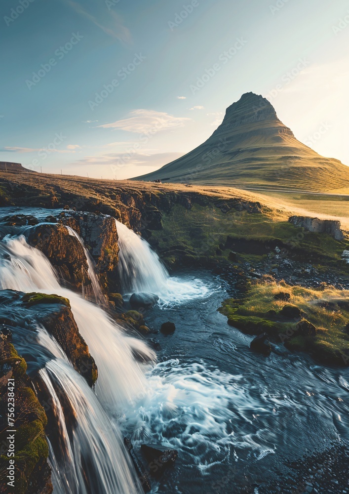 Poster frothy falls a serene scene in june generative ai