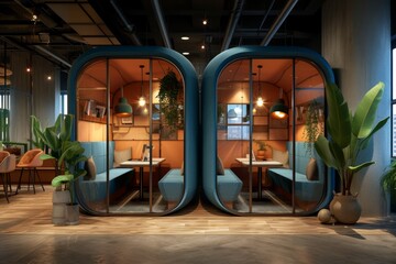 Fototapeta na wymiar A hybrid office space, featuring flexible workspaces