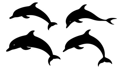 black shapes of dolphins in vector