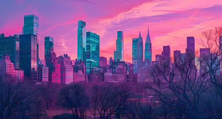central park and the skyscrapers at sunrise