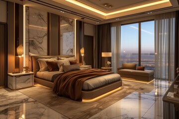 A luxury bedroom suite, featuring a king-sized bed
