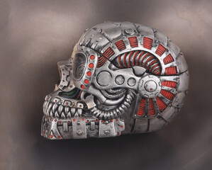 cyborg skull isolated on metal background - 756240419