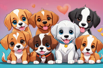 set of puppies, dog, cartoon dog