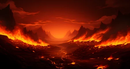 Foto op Canvas a view of a dark lava covered landscape © Benjamin