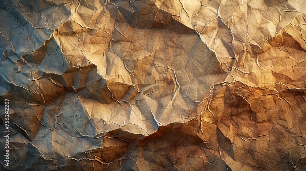 Poster close-up view of a crumpled white paper texture, providing an abstract background that conveys complexity and depth.