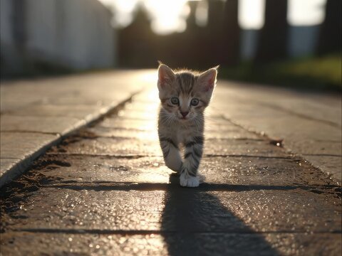 Cute kitten walking while leaving footprints HD Wallpapers