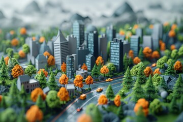 City Model With Trees and Buildings