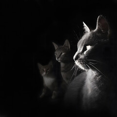 Grey cats at night