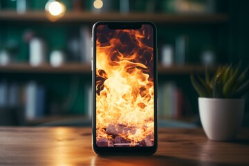 炎が映るスマートフォンの画面,Generative AI AI画像