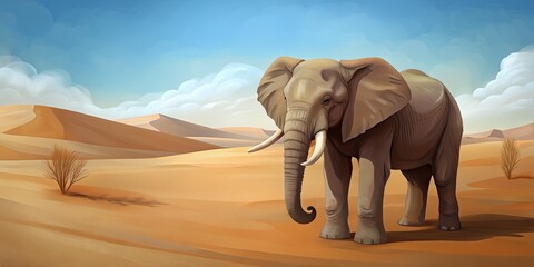 Fototapeta na wymiar Elephant in the desert at midday.