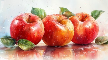 Creative Apple Food Illustration on Watercolor Backdrop Generative AI