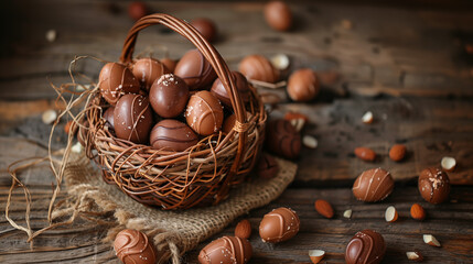 Basket of chocolate eggs to celebrate easter