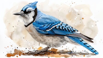 Blue Jay Bird Illustration on White Background Generative AI