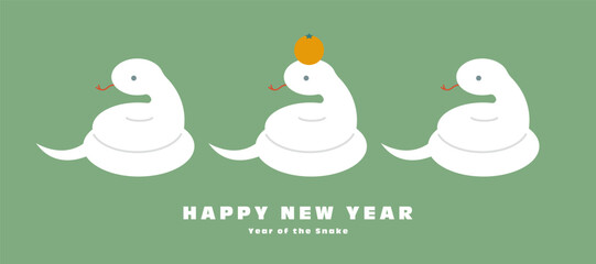巳年の年賀状イラスト素材 ベクター 鏡餅 白ヘビ かわいい シンプル