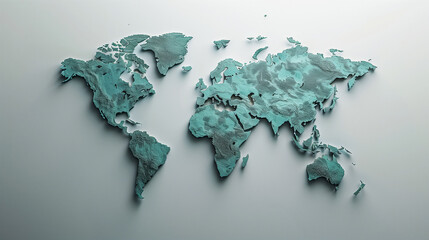 Turquoise World Map in Relief on Neutral Background - Global Connectivity and Travel Concepts (AI-Generated)