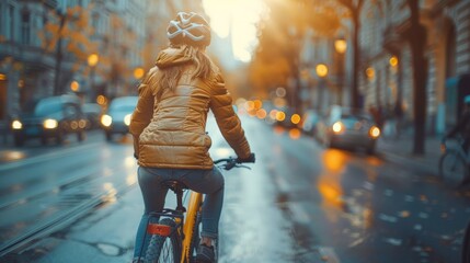 bycicle, modern city, high buildingd, busy street, eco friendly and alternative energy and transportation concept, street, afternoon