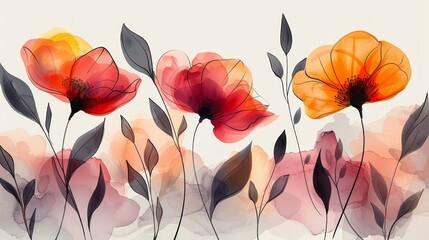 Minimalist Flower and Leaf Doodle Art for Wall Decor Generative AI