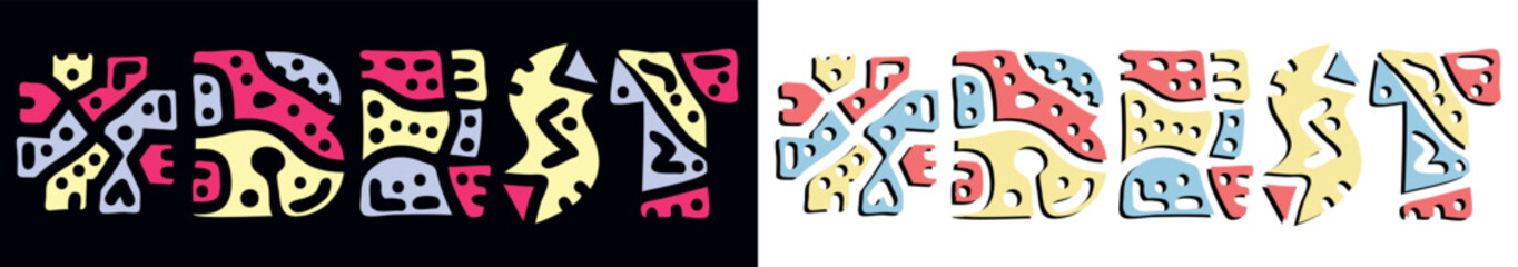 BEST Hashtag. Doodle isolate text. Colored curves decorative doodle letters. Folk artwork style. Adult Hashtag #BEST for print, booklet, banner, flyer. Stock vector.