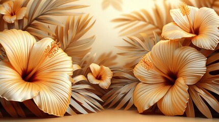 Tropical Luxury Botanical Art with Gold Accents Generative AI