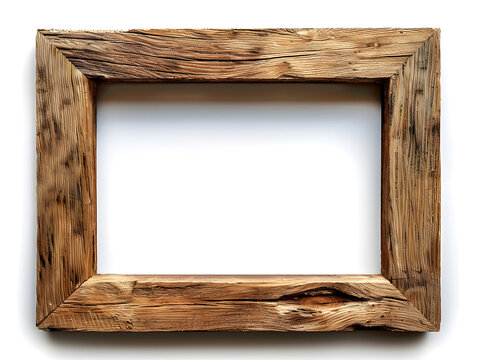 Wood picture frame with white background, natural material, rectangular shape