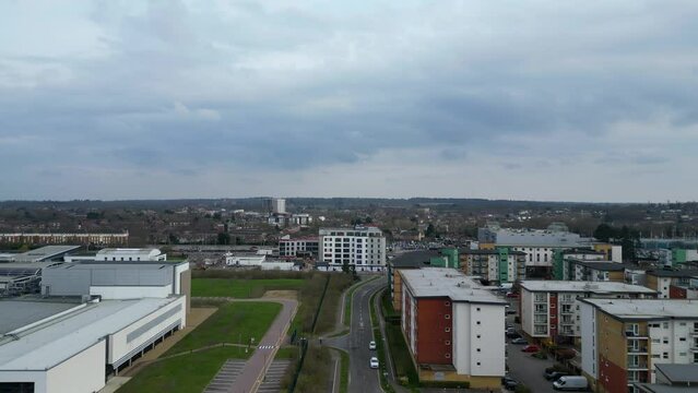 Aerial View of Hatfield City Centre, England UK