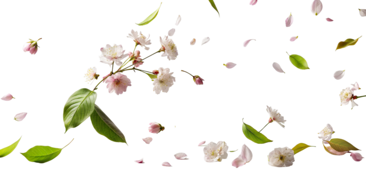 Cherry blossoms and leaves gently floating. The set includes whole flowers, buds, and individual petals, creating a sense of a breeze in springtime.