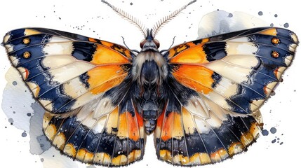 Watercolor Illustration of a Moth or Butterfly on White Background Generative AI