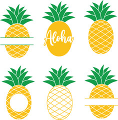 Pineapples vector shapes and elements. Different forms of pineapple. Tropical fruits illustration.