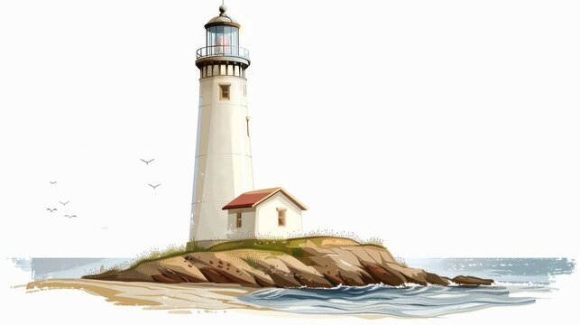 detailed lighthouse isolated on white. Raster version of the illustration. 