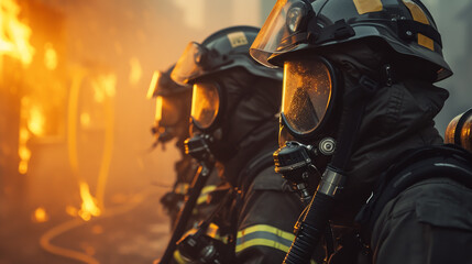 Fototapeta premium Dramatic image of firemen team in uniform