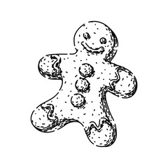 man gingerbread hand drawn. food santa, vector biscuit, bread horse house gingerbread vector sketch. isolated black illustration