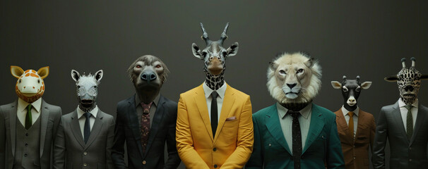 Animals wearing suit jacket-clad animal in a meeting. Minimalist style	