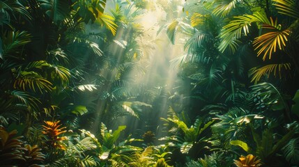 Tropical Rainforest Canopy with Vibrant Foliage and Exotic Wildlife Generative AI